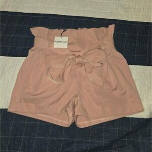 NEW Charlotte Russe Paperbag High Rise Shorts Nude Pink Tie Waist